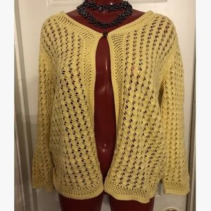 Sag Harbor Canary Yellow Crocheted 1 BUTTON Cardigan Sweater Size S SMALL